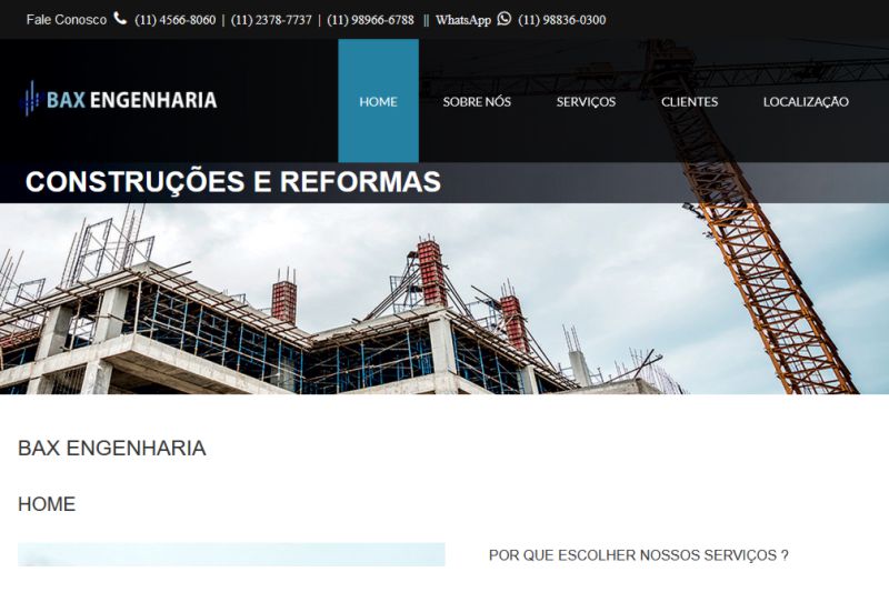 amostra do site Bax Engenharia